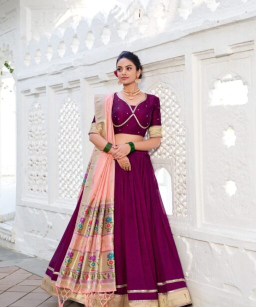 Wine Color Wedding Wear Lehenga