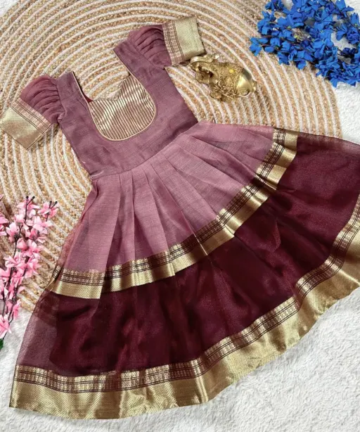 Barbie-Inspired Mysore Tissue Silk Gown for Baby Kids