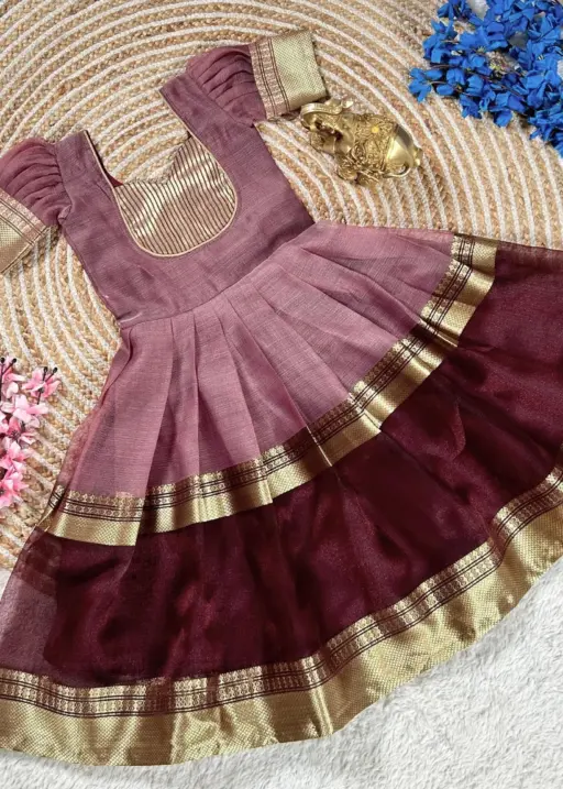 Barbie-Inspired Mysore Tissue Silk Gown for Baby Kids