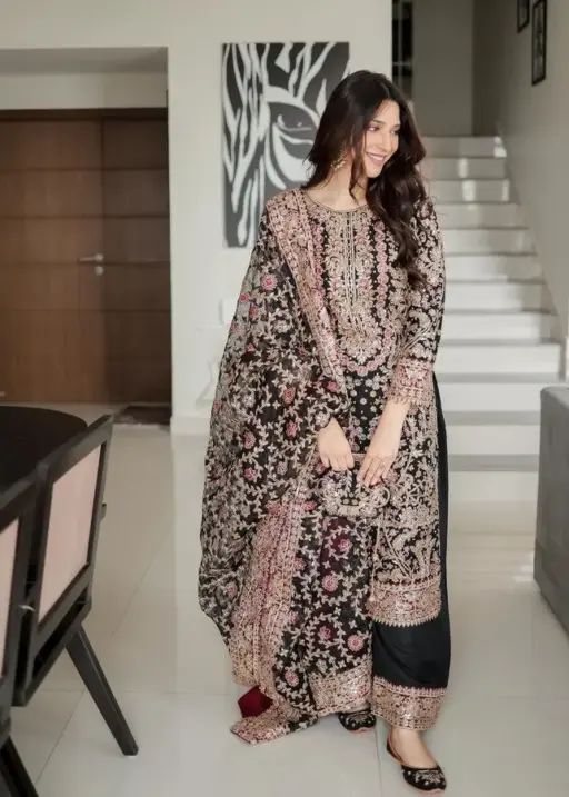 Black  Georgette Pakistani Suit With Full Embroidery