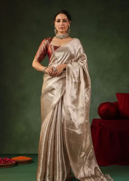 Celebrity Inspired Banarasi Handloom Golden Tissue Zari Silk Saree