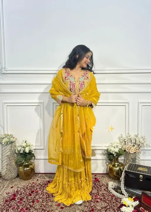 Designer Yellow Color Gharara Suit For Haldi Function