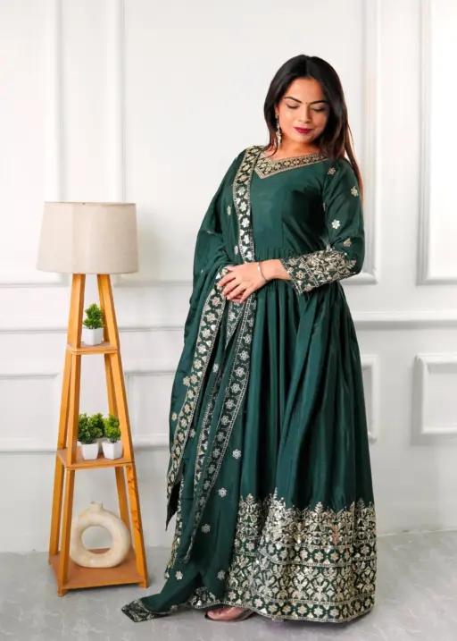Embellished Green Color Trending Anarkali Gown With Heavy Embroidery Sequence Work