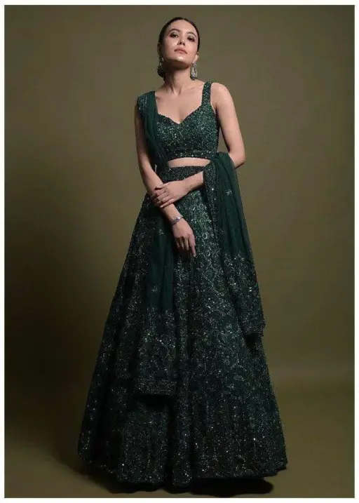 Embellished Green Wedding Wear Girly Lehenga