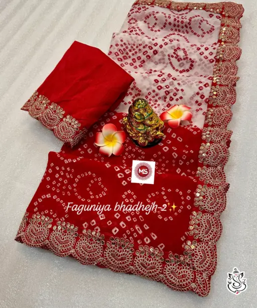Falguniya Special Bandhani Printed  Wedding Saree