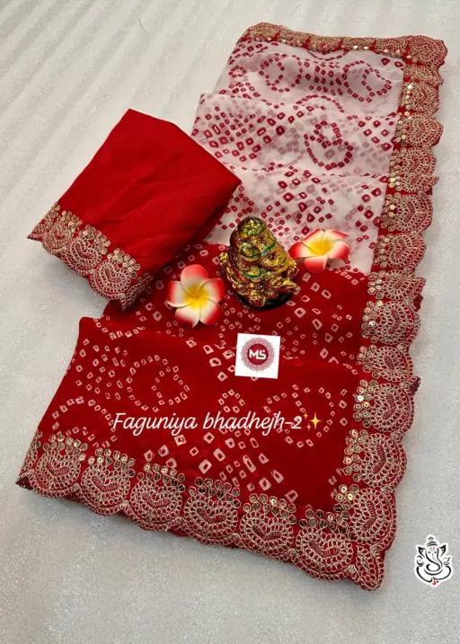 Falguniya Special Bandhani Printed  Wedding Saree