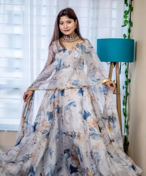 Floral Printed 8 mtr Flair Gown Dupatta