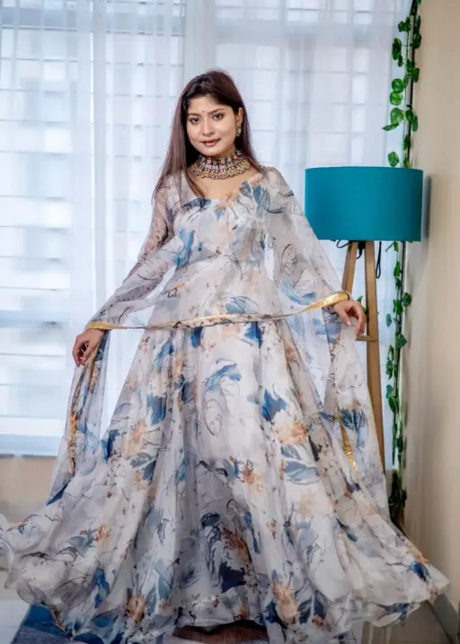 Floral Printed 8 mtr Flair Gown Dupatta