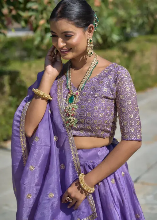 Gold Crush Purple Embroidery Lehenga Collection For Wedding