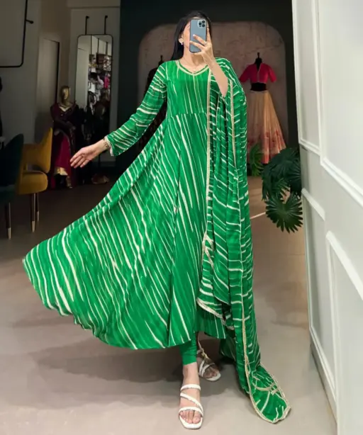 Leheriya Printed Readymade Gown For Girls