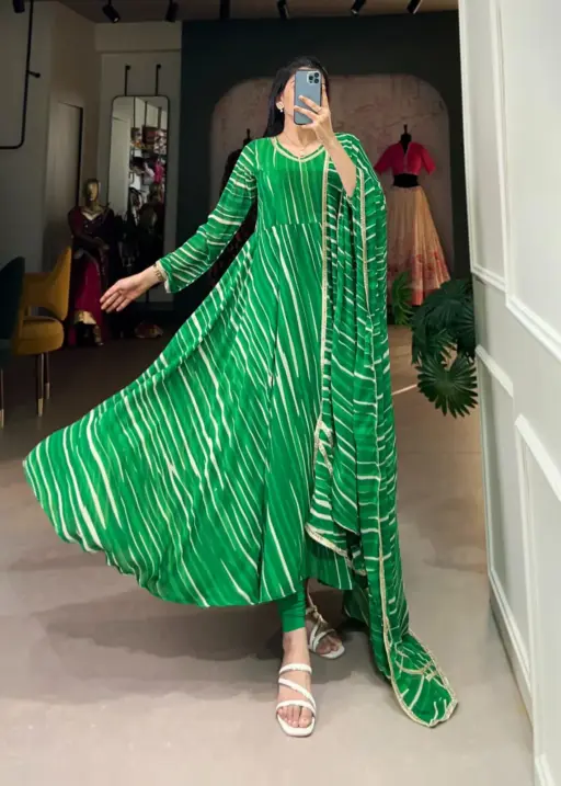 Leheriya Printed Readymade Gown For Girls