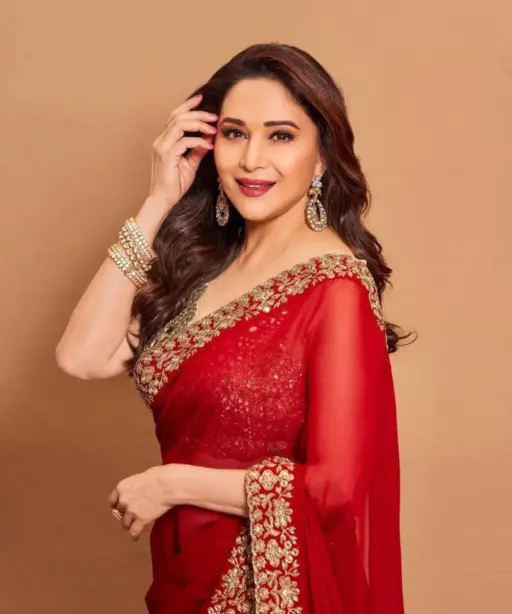 Madhuri Dixit Red Color Party Wear Saree