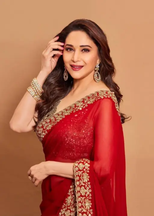 Madhuri Dixit Red Color Party Wear Saree