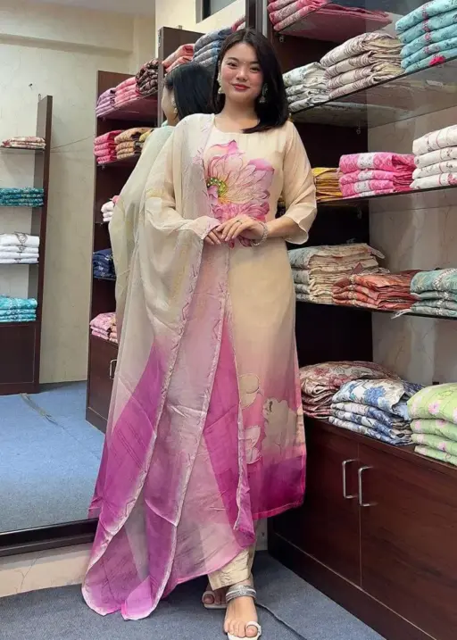 Organza Handwork Kurti Pant Dupatta Set