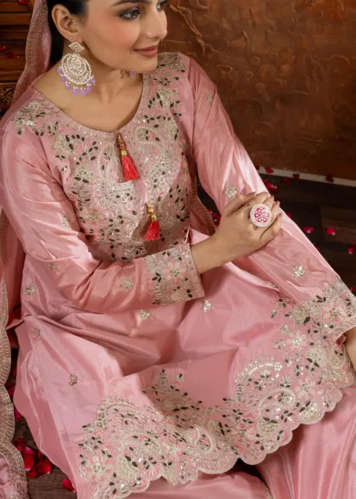 Pakistani  Embroidery Chinon Plazzo Salwar Ethnic Suit