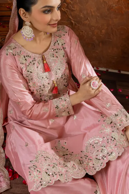Pakistani  Embroidery Chinon Plazzo Salwar Ethnic Suit