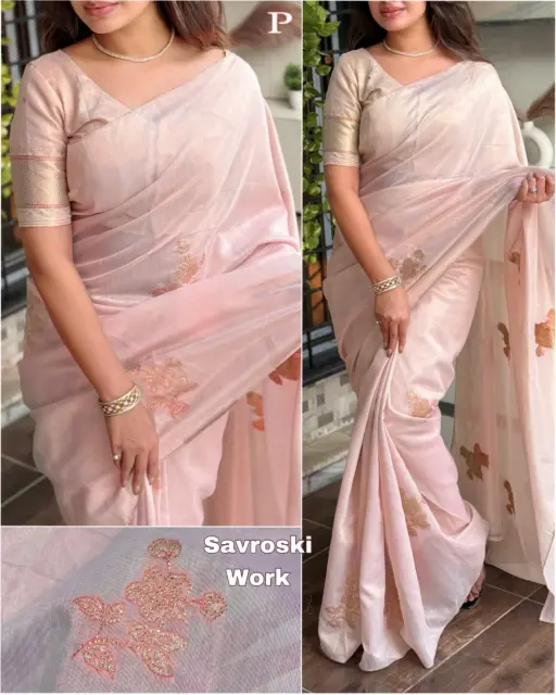 Pastel Shade Organza Saree Wedding Wear