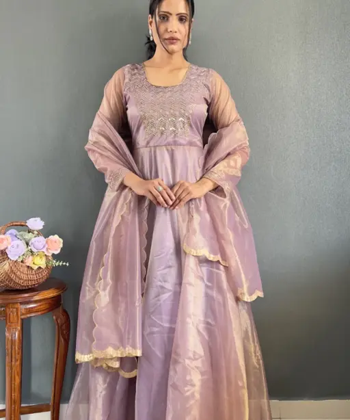 Premium Tissue Silk Handwork Gown With Dupatta Most Trending