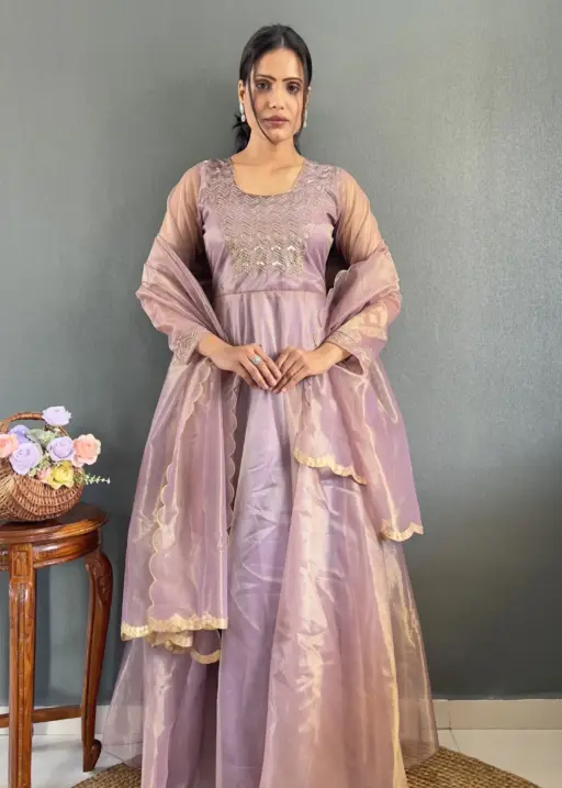Premium Tissue Silk Handwork Gown With Dupatta Most Trending