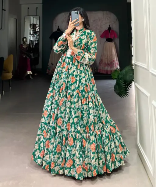 Readymade Floral Printed Gown For Girls big Flair