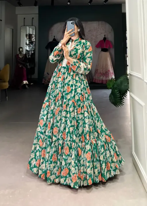 Readymade Floral Printed Gown For Girls big Flair