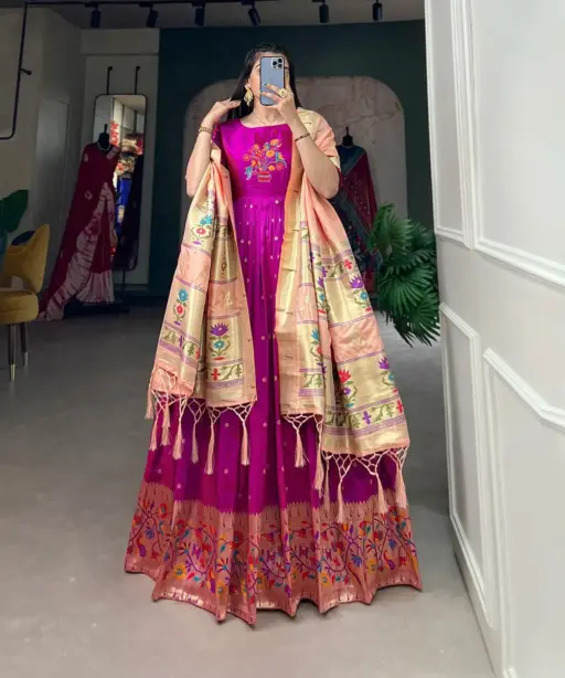 Readymade Paithani Gown With Dupatta