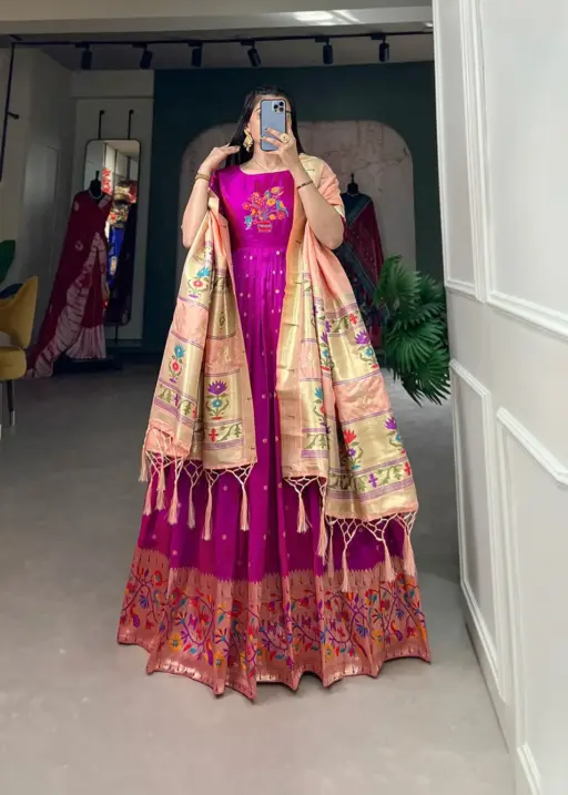 Readymade Paithani Gown With Dupatta