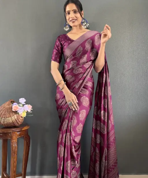 Readymade Printed Saree With Stitch Blouse