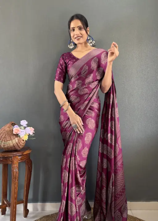 Readymade Printed Saree With Stitch Blouse