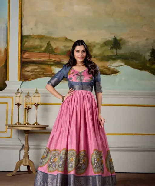 Soft Dola Silk Wedding Gown With Koti