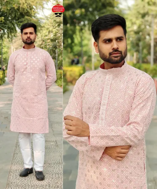 Stylish Embroidery Sequence Work Mens Kurta