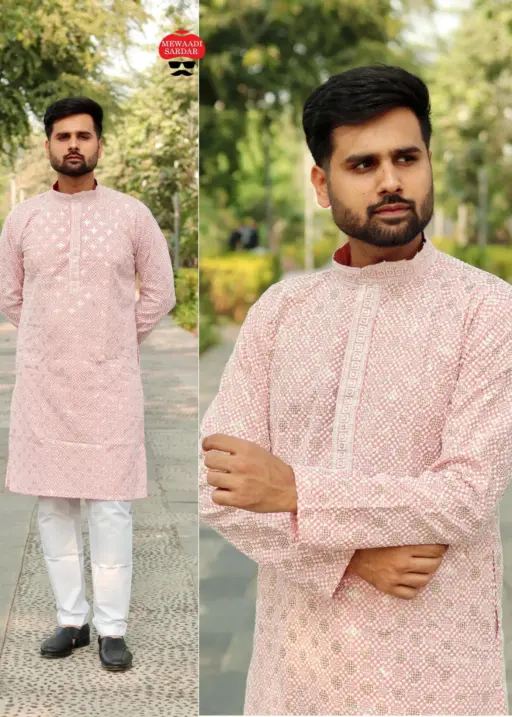 Stylish Embroidery Sequence Work Mens Kurta