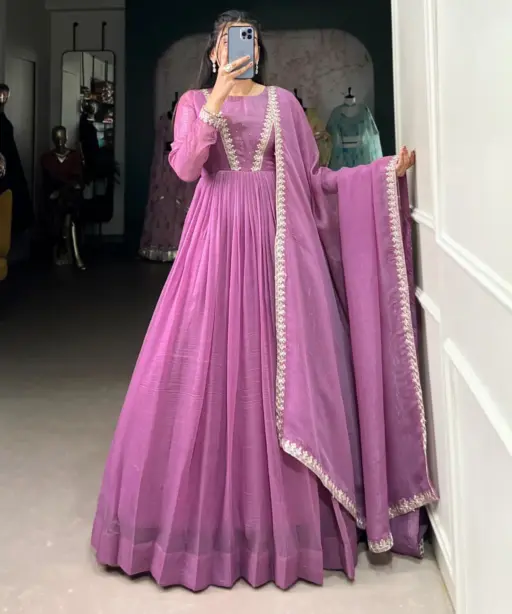 Stylish Ethnic Anarkali Gown With Dupatta