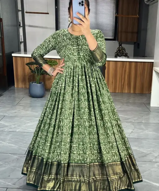 Trendy Tussar Silk Kalamkari Gown