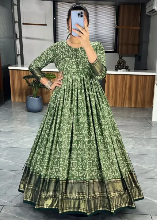 Trendy Tussar Silk Kalamkari Gown