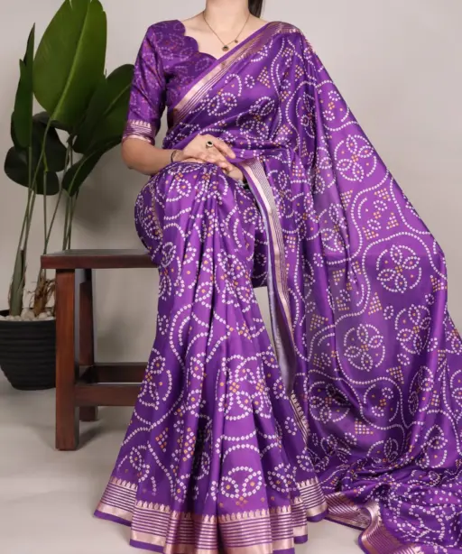 Tussar Silk Bandhni Printed Saree