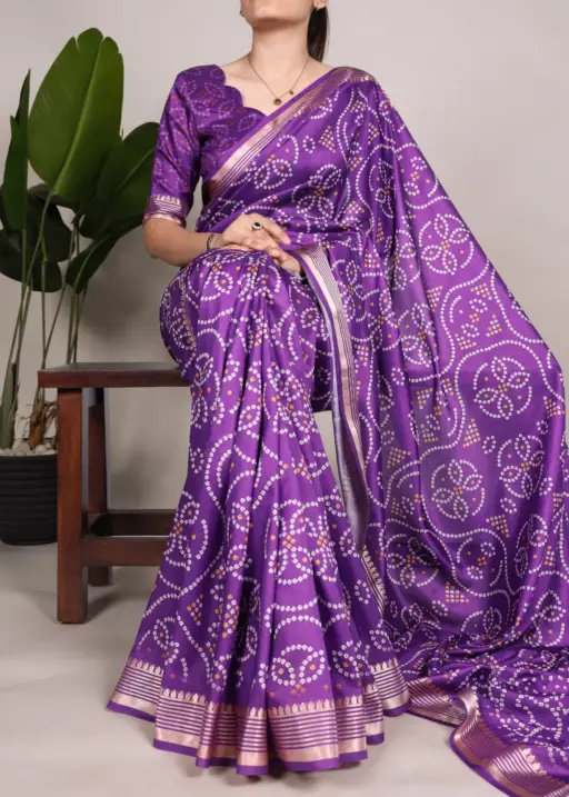 Tussar Silk Bandhni Printed Saree