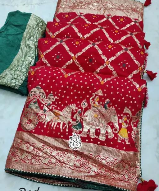 Wedding Special Saree With Zari Animal Weaving