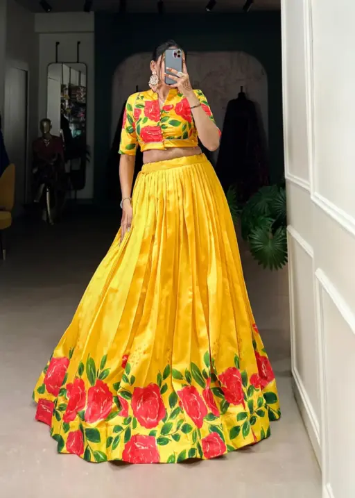 Yellow Color Haldi Lehenga For Girls