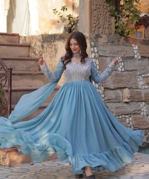Pastel Blue Gown Wiith Dupatta