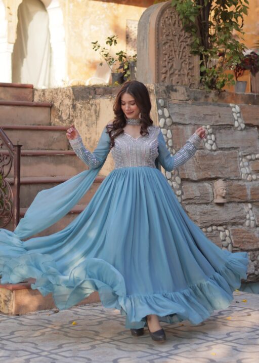 Pastel Blue Gown Wiith Dupatta