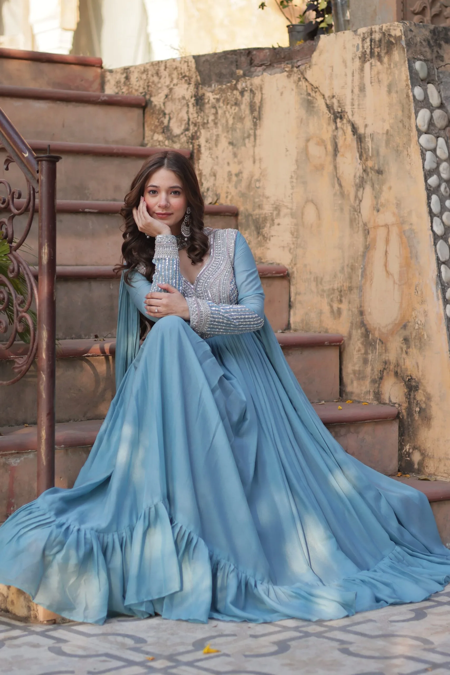 Beautiful Light Shade Anarkali Gown With Dupatta Ethnic Wear - Image 3