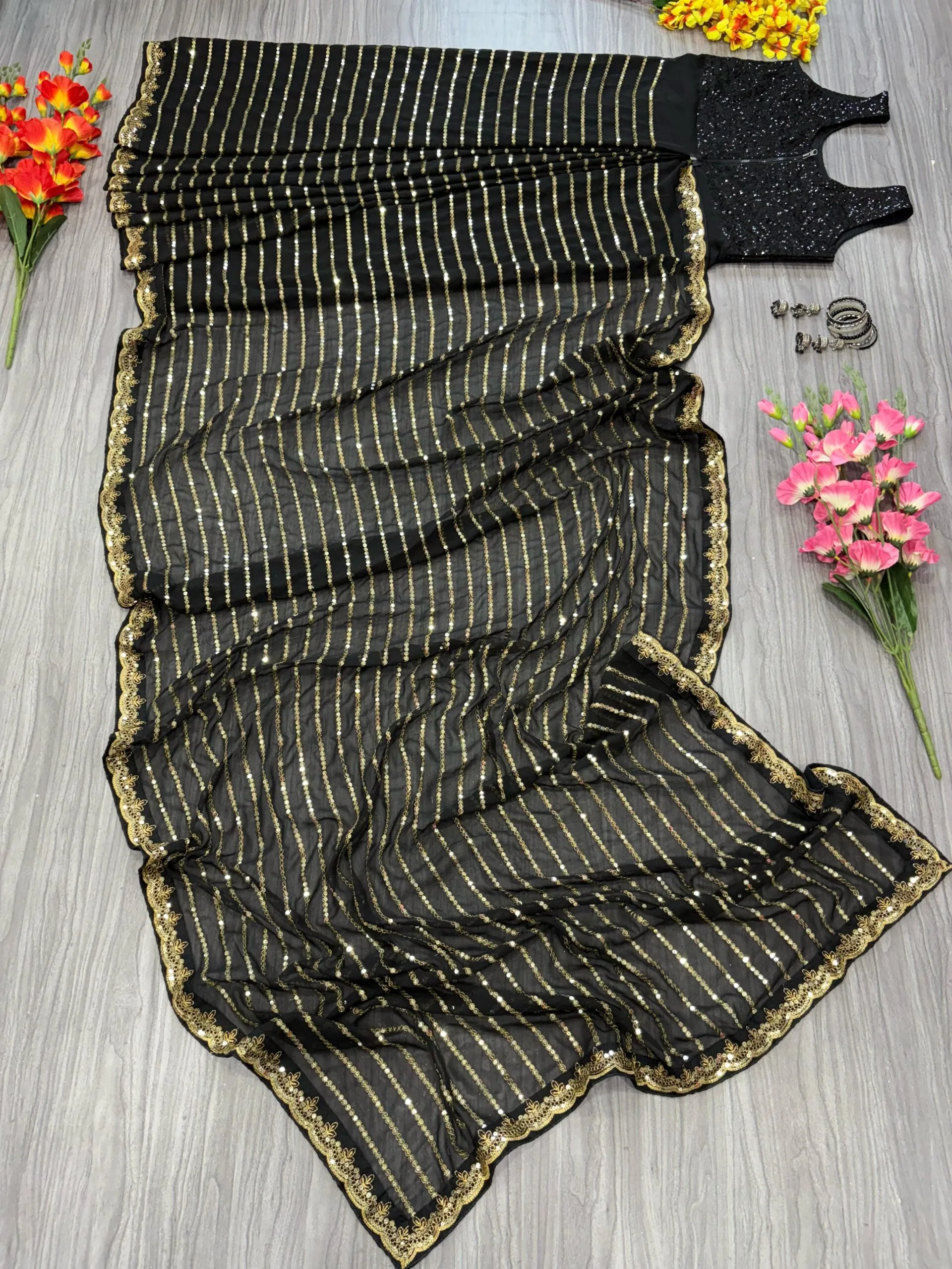 Trending Zip And Go Black Saree Gown - Image 2