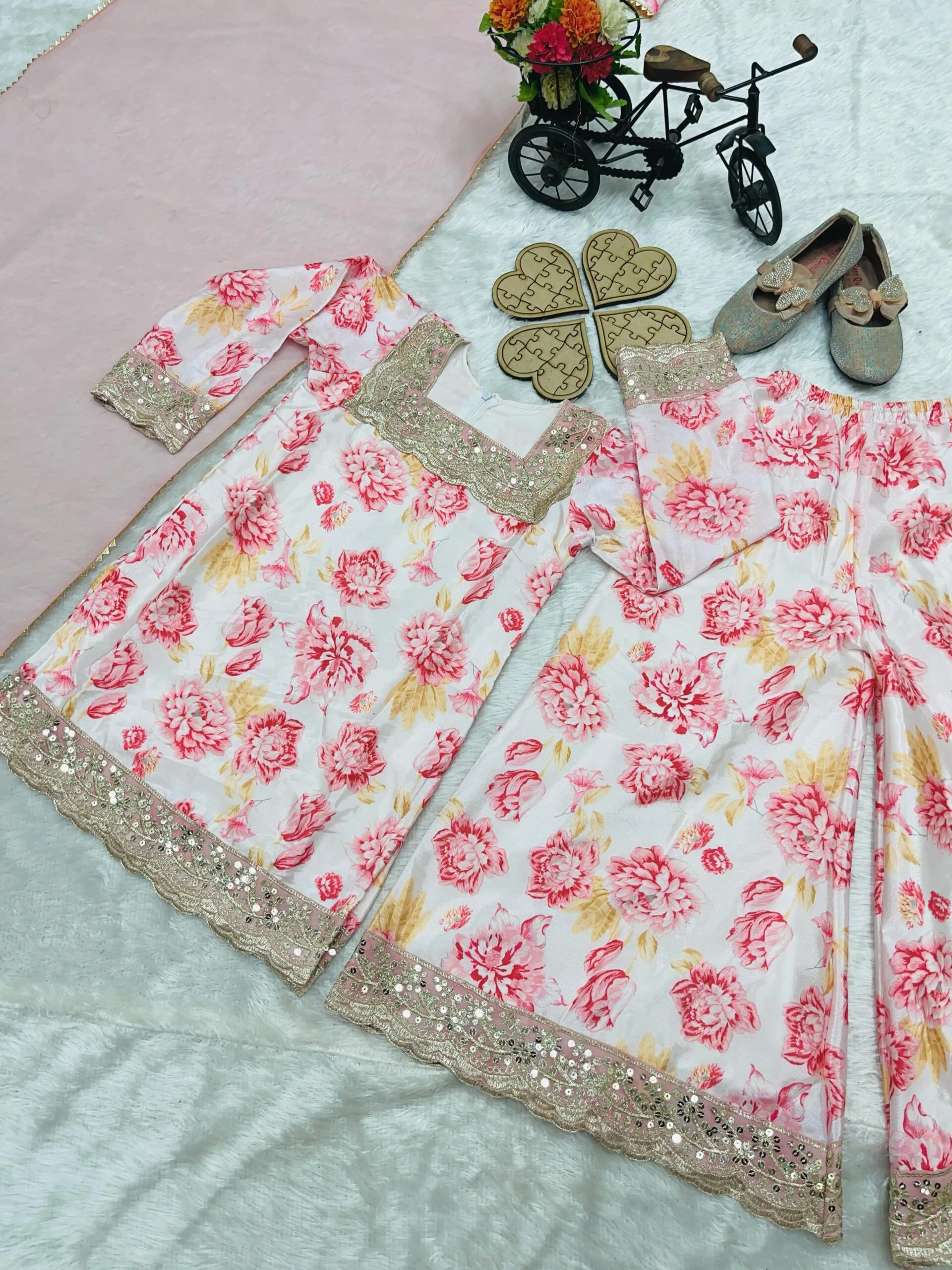 Baby Pink Palazzo Set For Kids Ethnic Suits - Image 3
