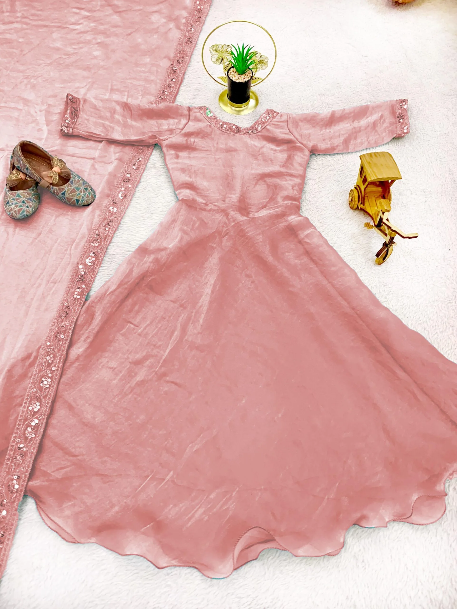 Stylish Kids Wear Gown With Dupatta For Wedding - Image 5