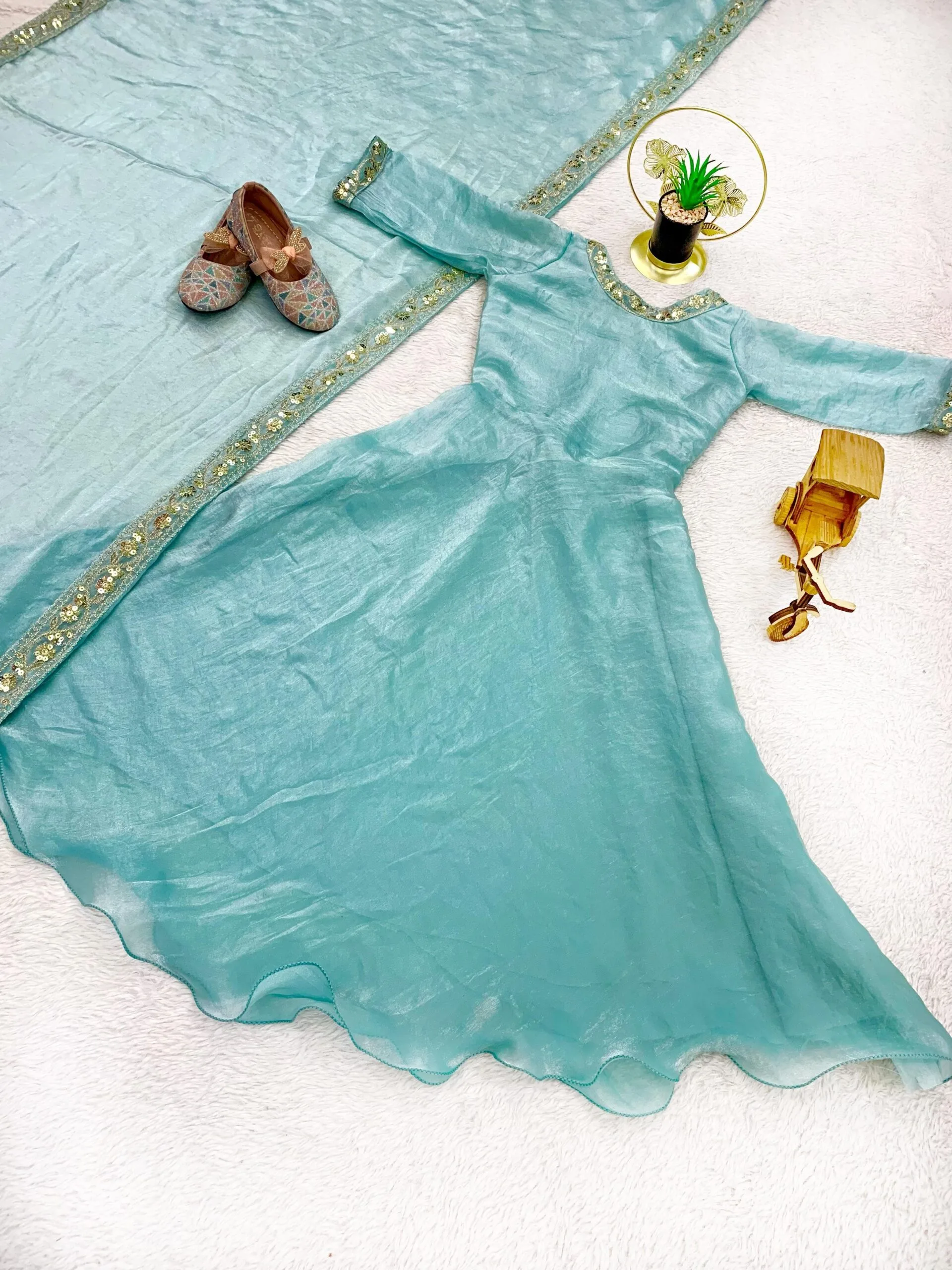 Traditional Kids Wear Gown With Dupatta For Wedding