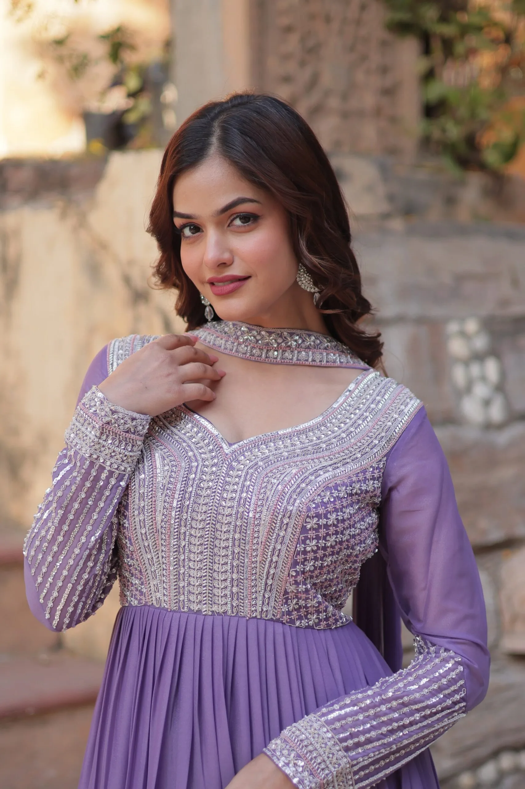 Beautiful Light Shade Anarkali Gown With Dupatta Ethnic Wear - Image 8