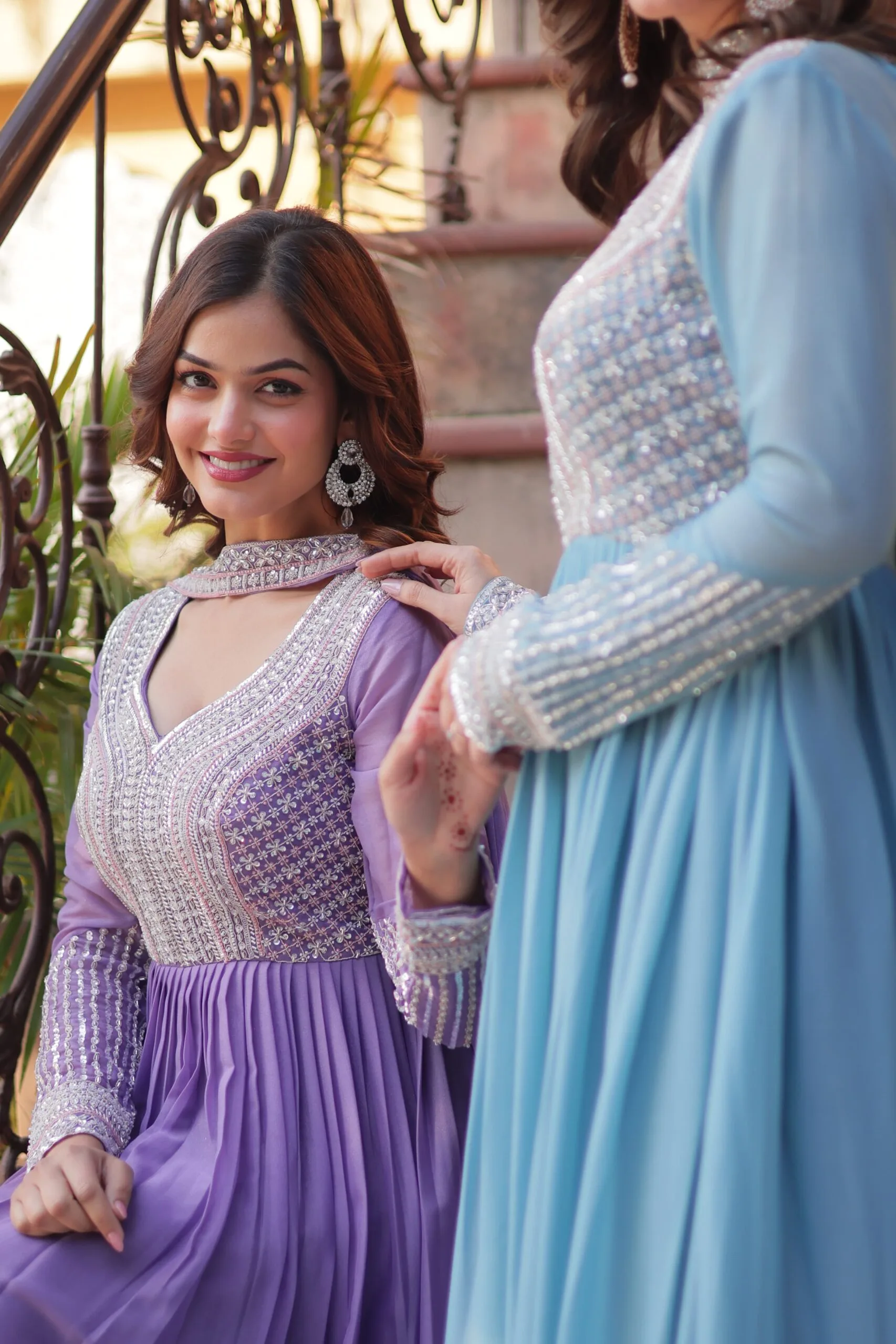 Beautiful Light Shade Anarkali Gown With Dupatta Ethnic Wear - Image 7