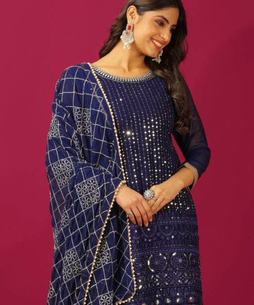 Wedding Wear Navy Blue Sharara Salwar kameez