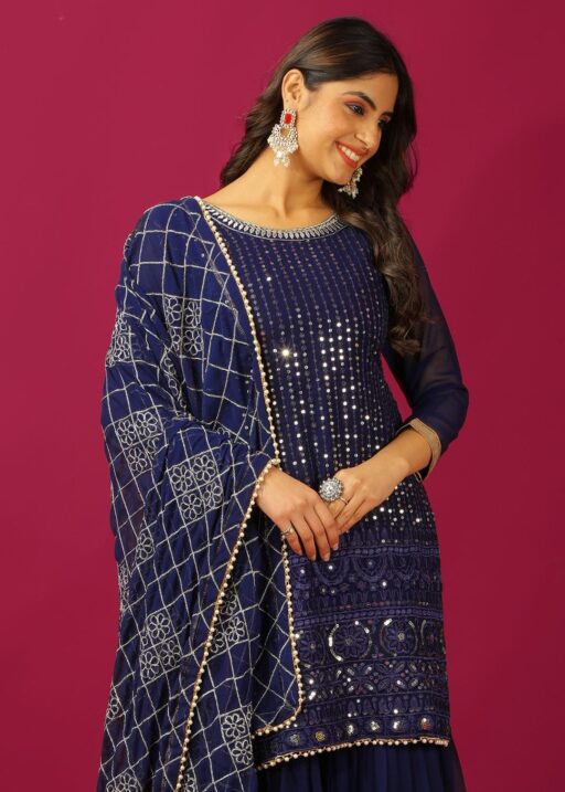 Wedding Wear Navy Blue Sharara Salwar kameez